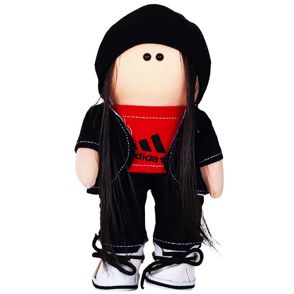 عروسک روسی 22 سانتی دختر با لباس آدیداس مشکی و قرمز